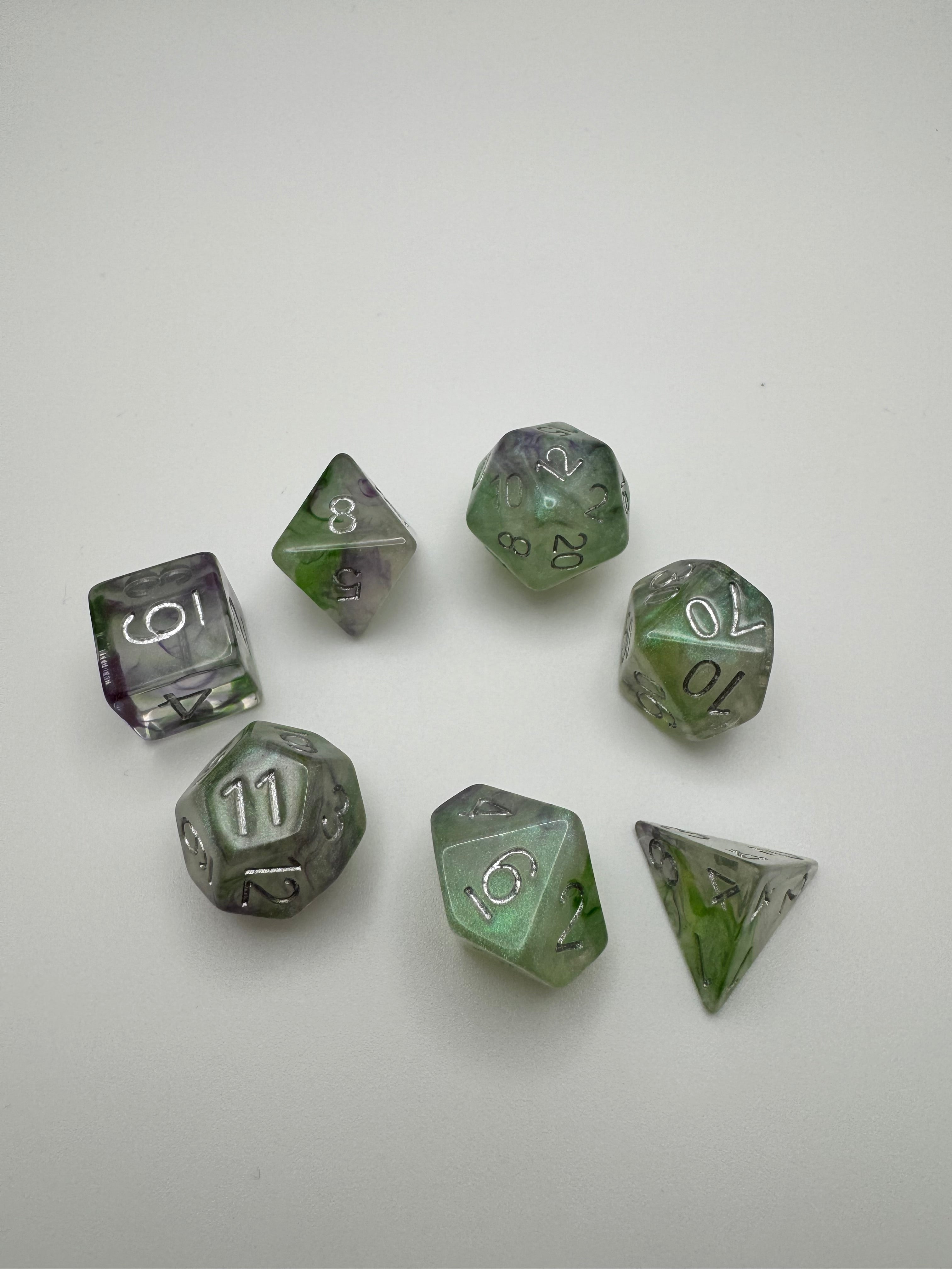 Greenish Sharp Edge Resin Dice Set