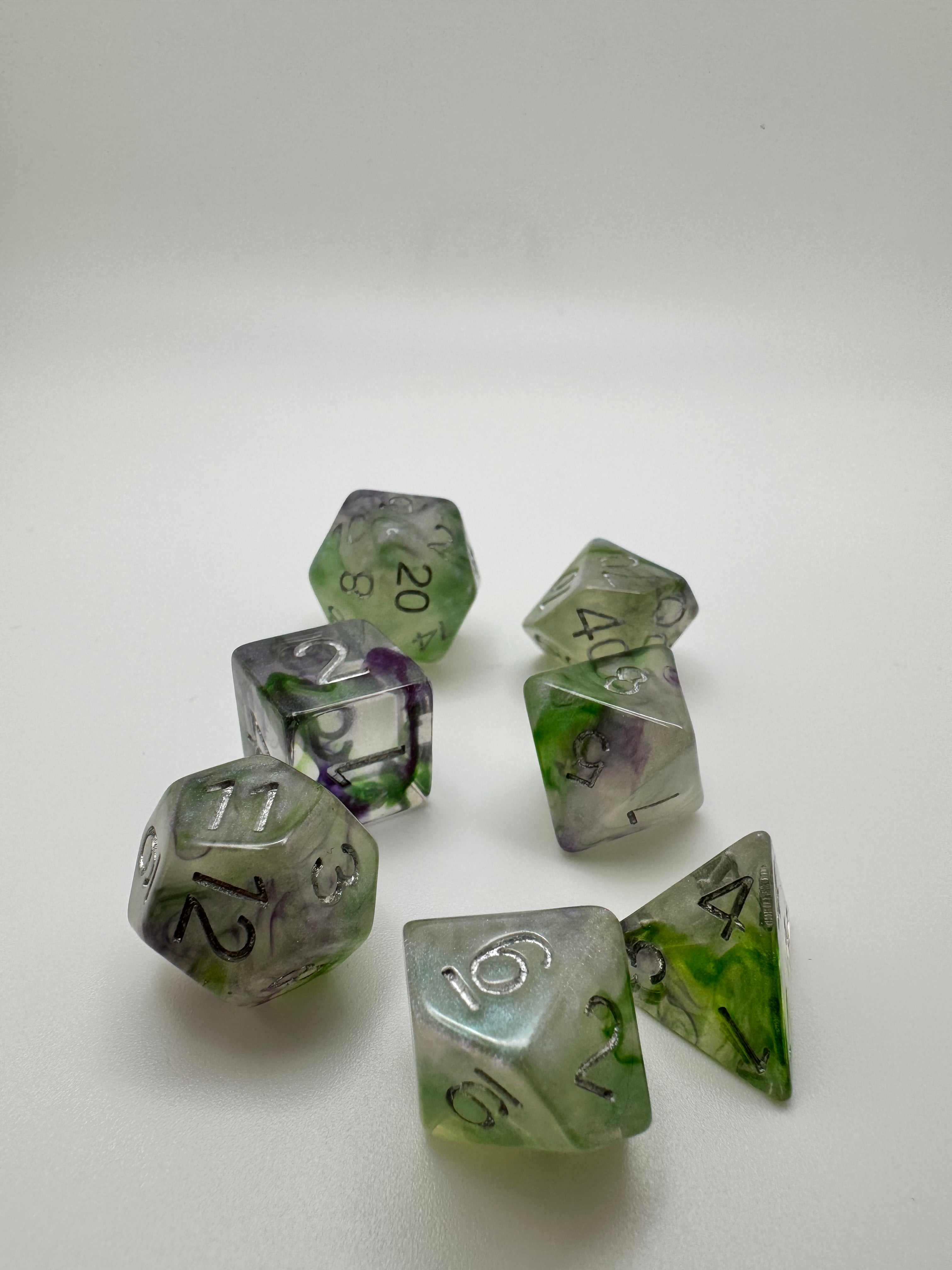 Greenish Sharp Edge Resin Dice Set