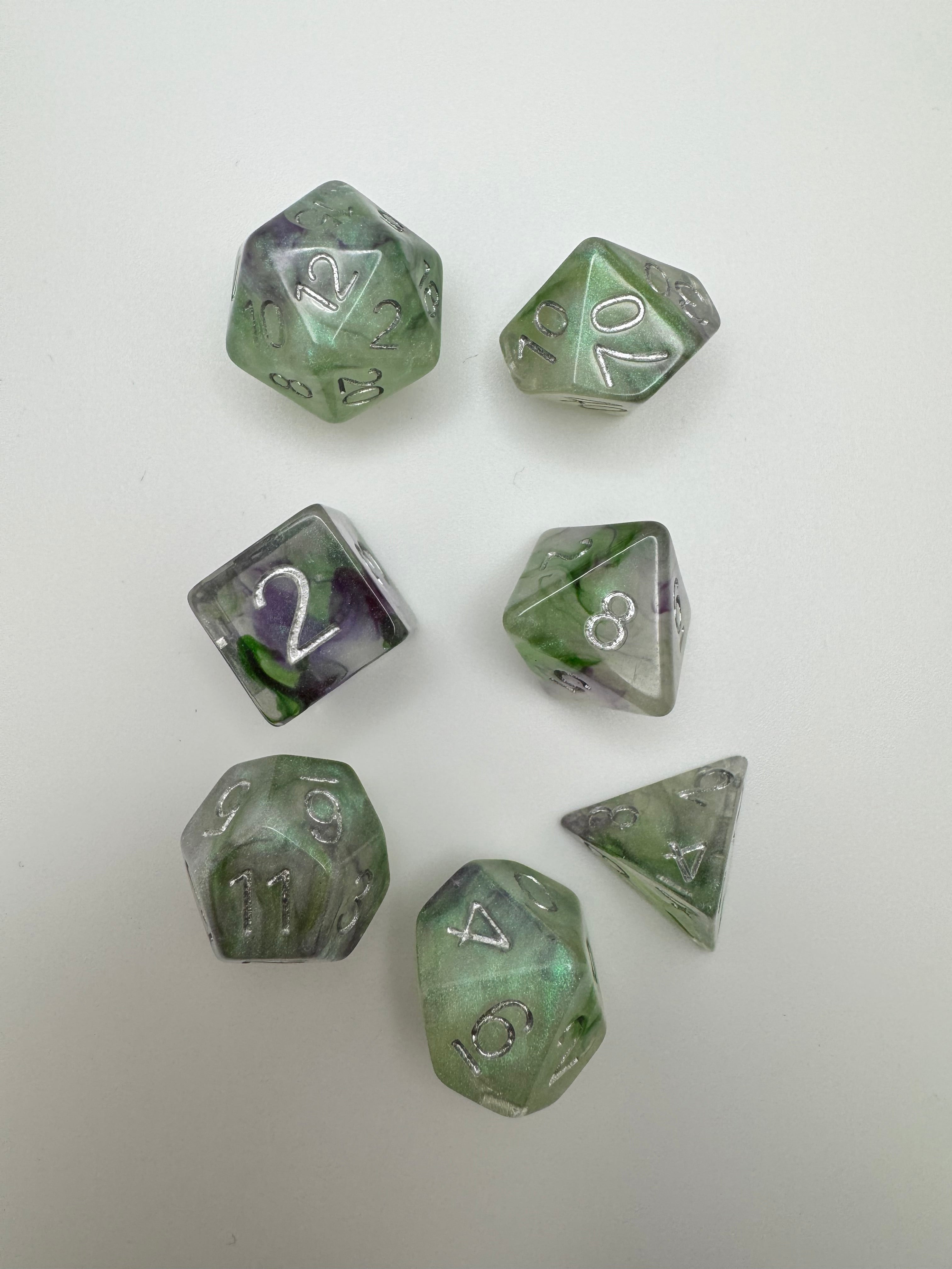 Greenish Sharp Edge Resin Dice Set