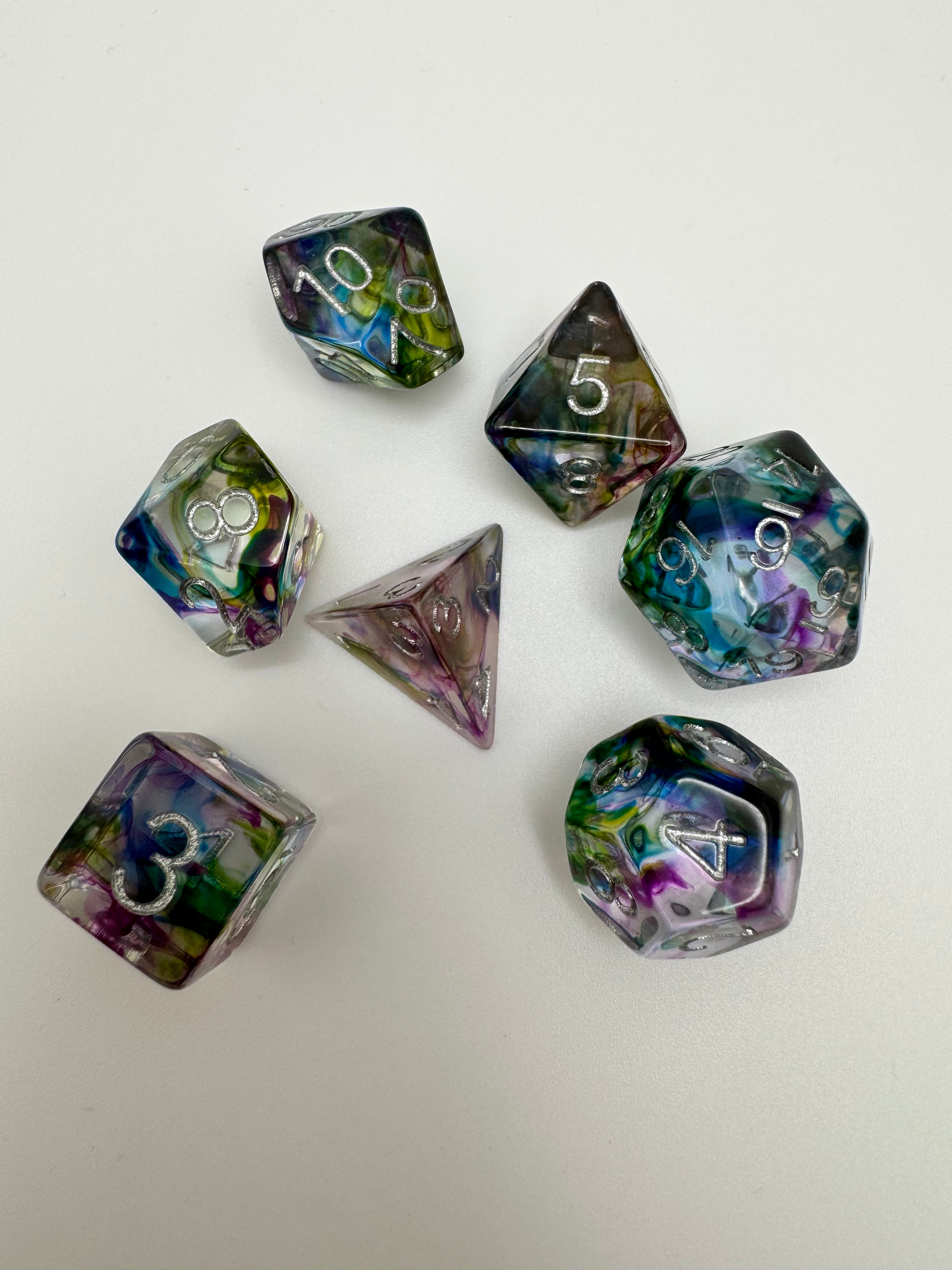 Stained Glass'ish Polyhedral Resin Dice Set