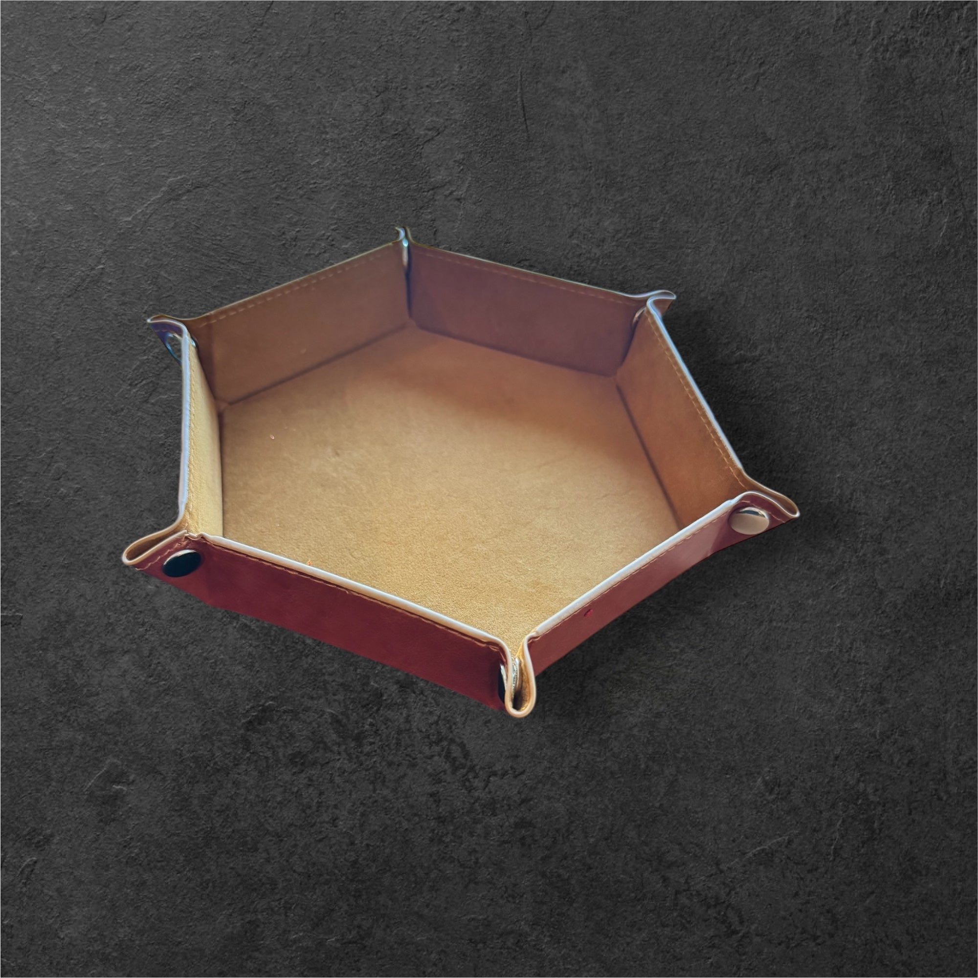 Leather Hexagon Folding Dice Tray with Velvet Lining