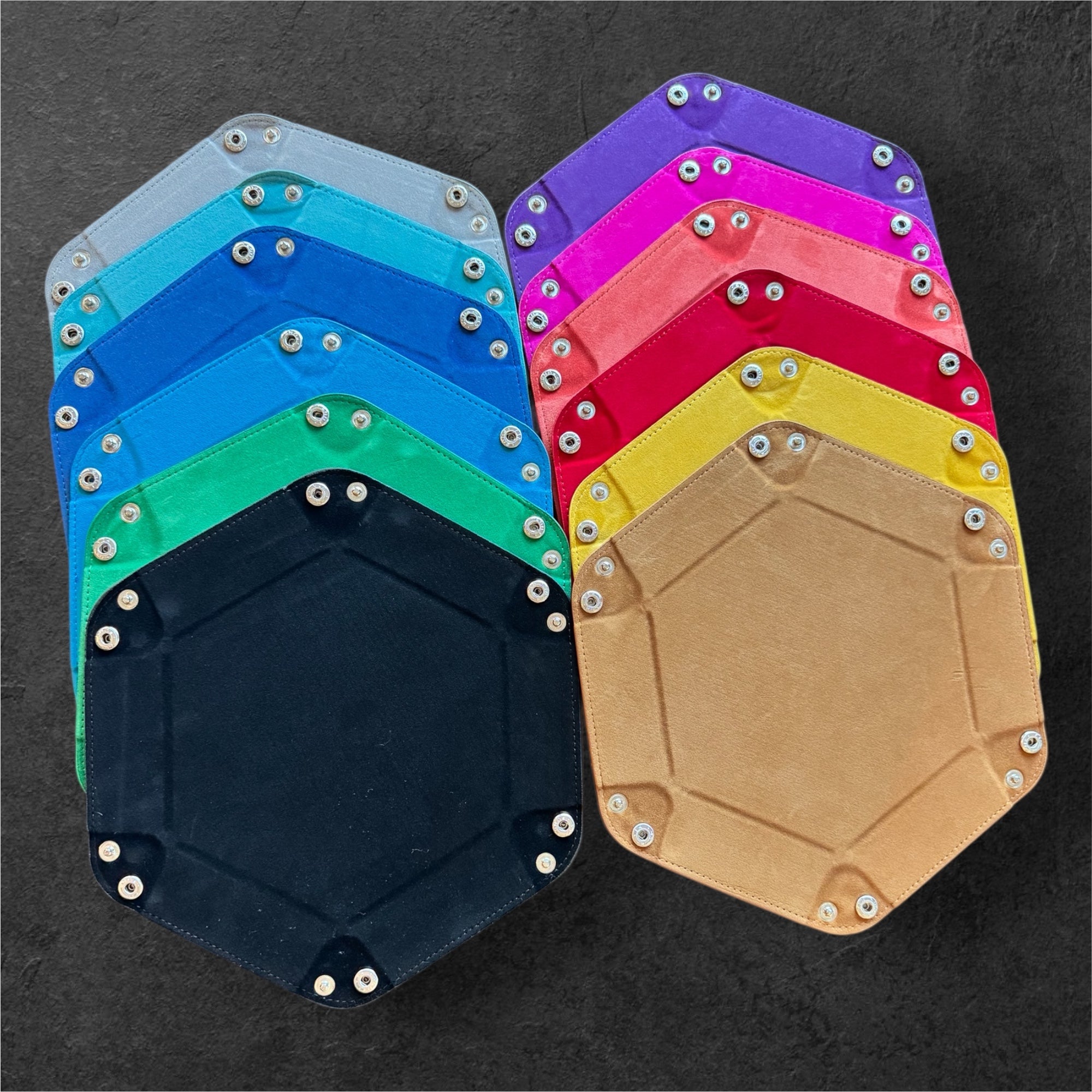 Leather Hexagon Folding Dice Tray with Velvet Lining