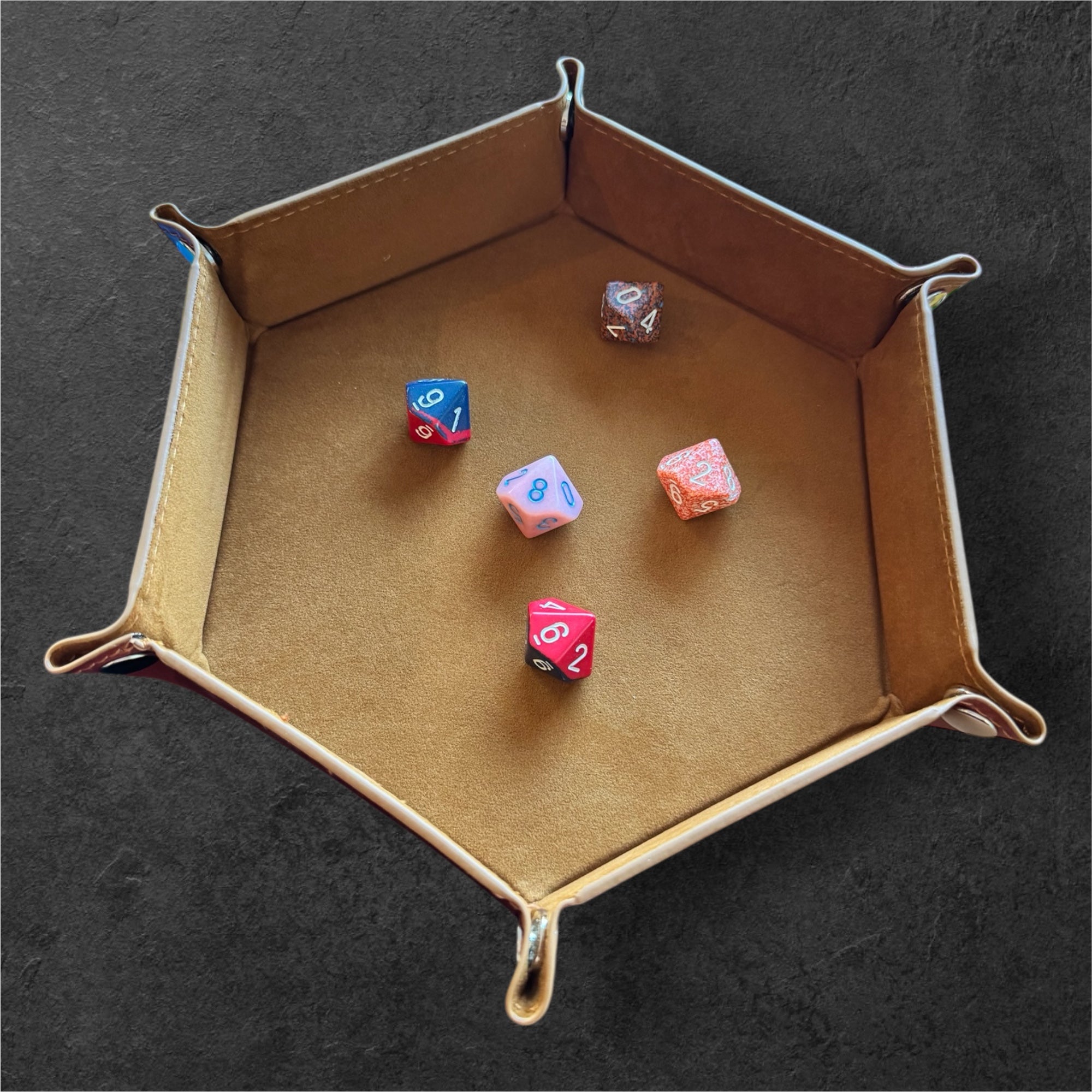 Leather Hexagon Folding Dice Tray with Velvet Lining