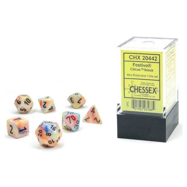7-set Cube Mini Dice Festive Circus with Black Numbers